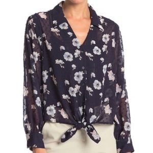 PLEIONE TIE FRONT HIGH LOW FLORAL BLOUSE